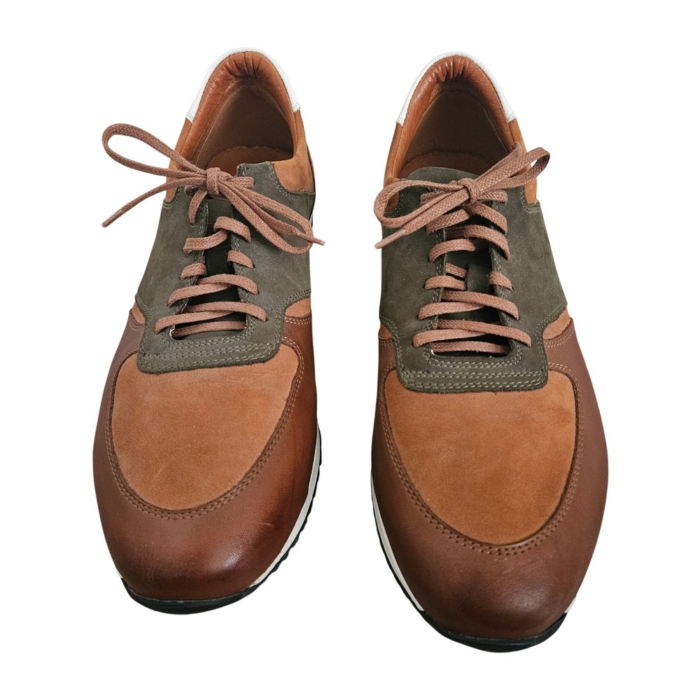 Shoe Embassy London Men Brown Green Leather Suede Sneakers US 11.5 Handcrafted